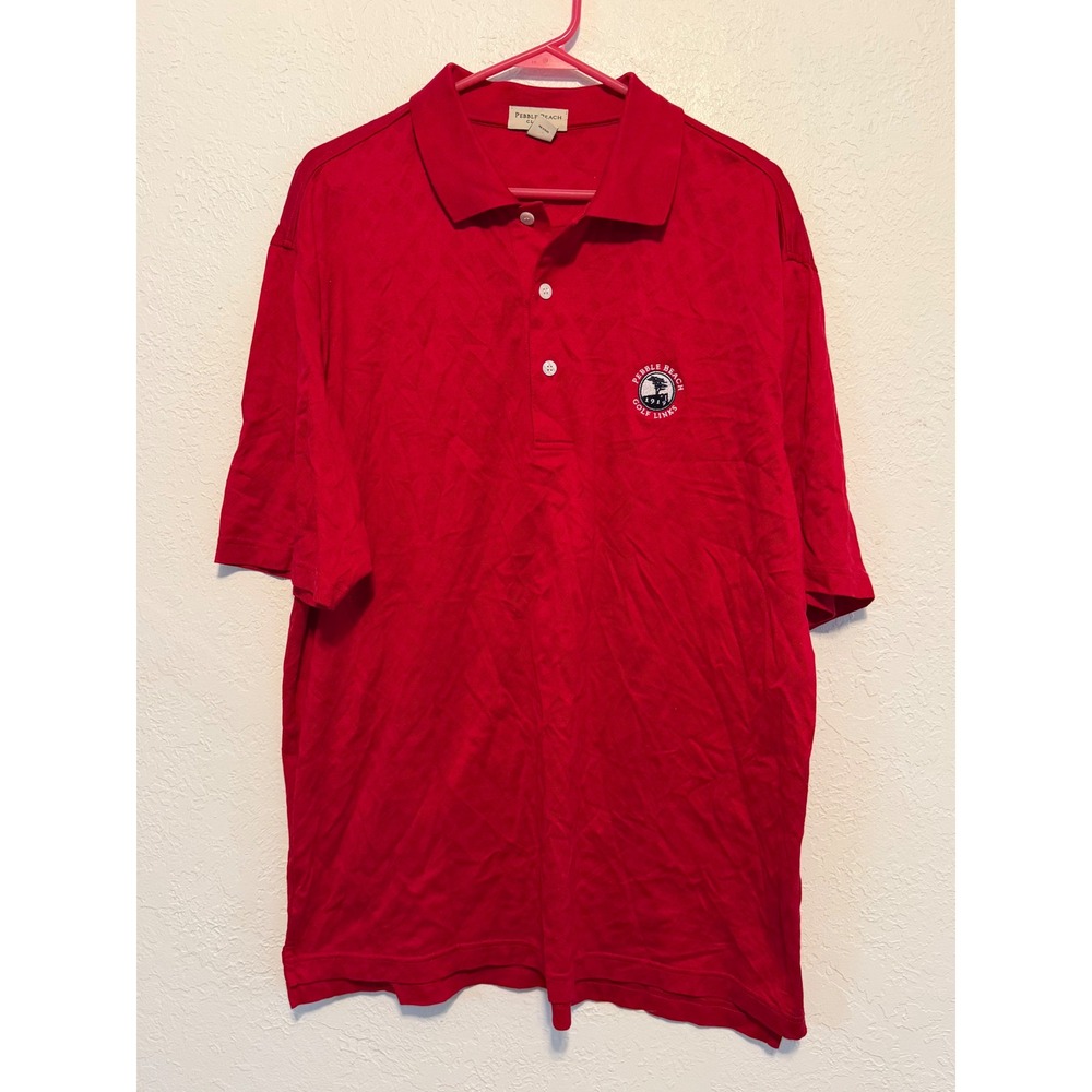 Pebble Beach Golf Links Mens Red Mercerized Cotton Polo Shirt Large 1919 Logo